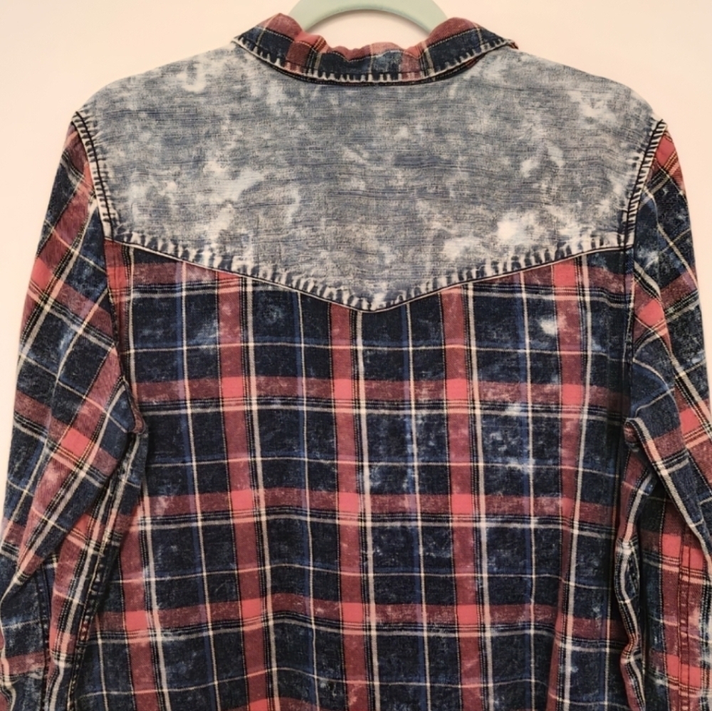 Tribal Jeans Denim Plaid Button Down Shirt Blue Red Long Sleeves Womens Large - Picture 6 of 9